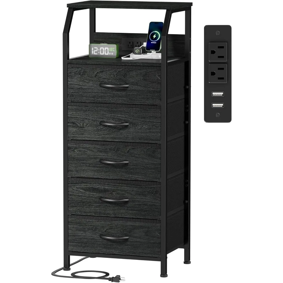 5 Drawers Dresser with Charging Station Fabric Chest of Drawers with Open Shelf Tall Night Stand Bedside Table for Closet Entry
5 Drawers Dresser with Charging Station Fabric Chest of Drawers with Open Shelf Tall Night Stand Bedside Table for Closet Entry