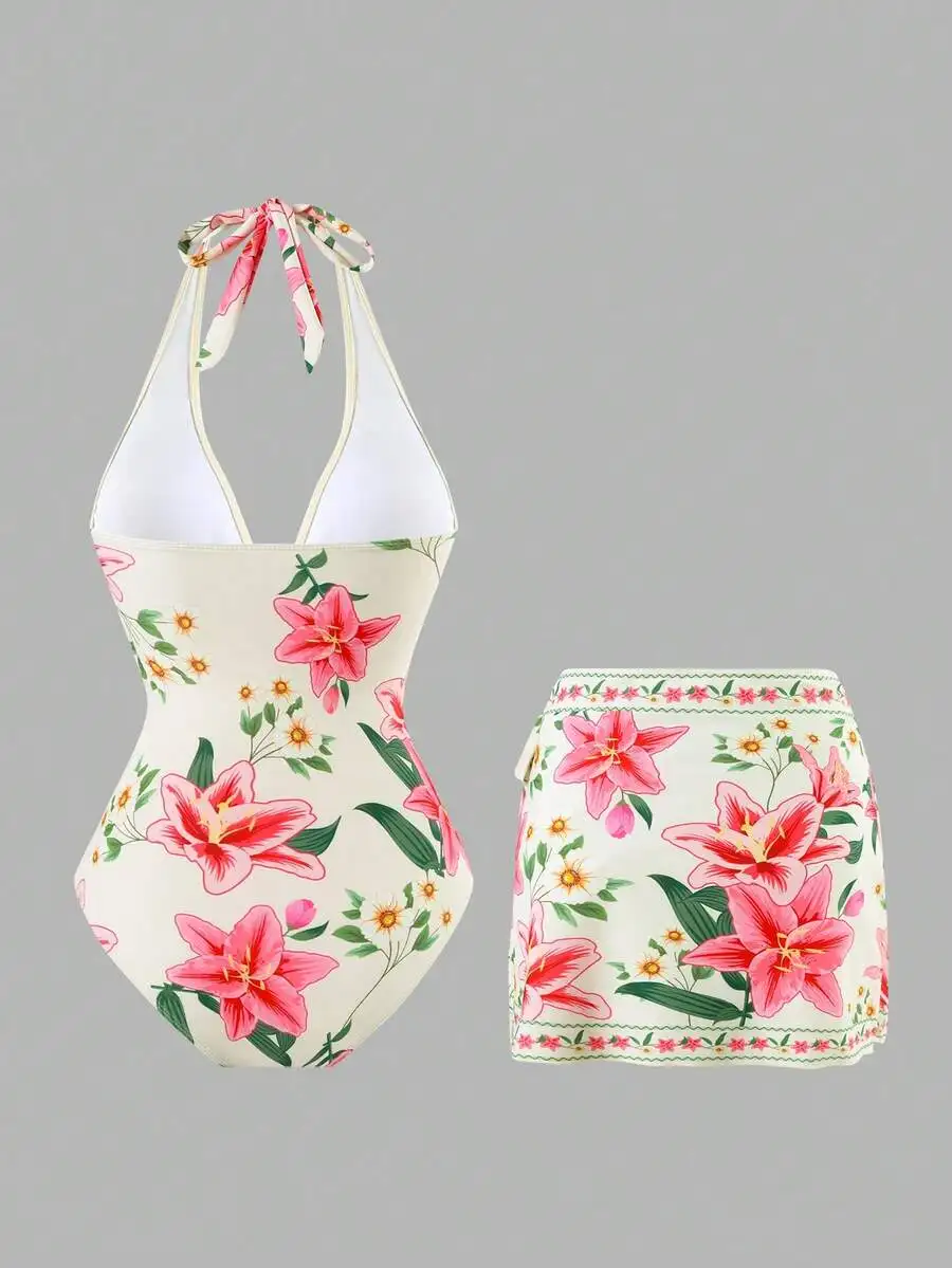 Women Floral Print One-Piece Swimsuit With Skirt Beach Resort Swimwear Set Summer
Women Floral Print One-Piece Swimsuit With Skirt Beach Resort Swimwear Set Summer