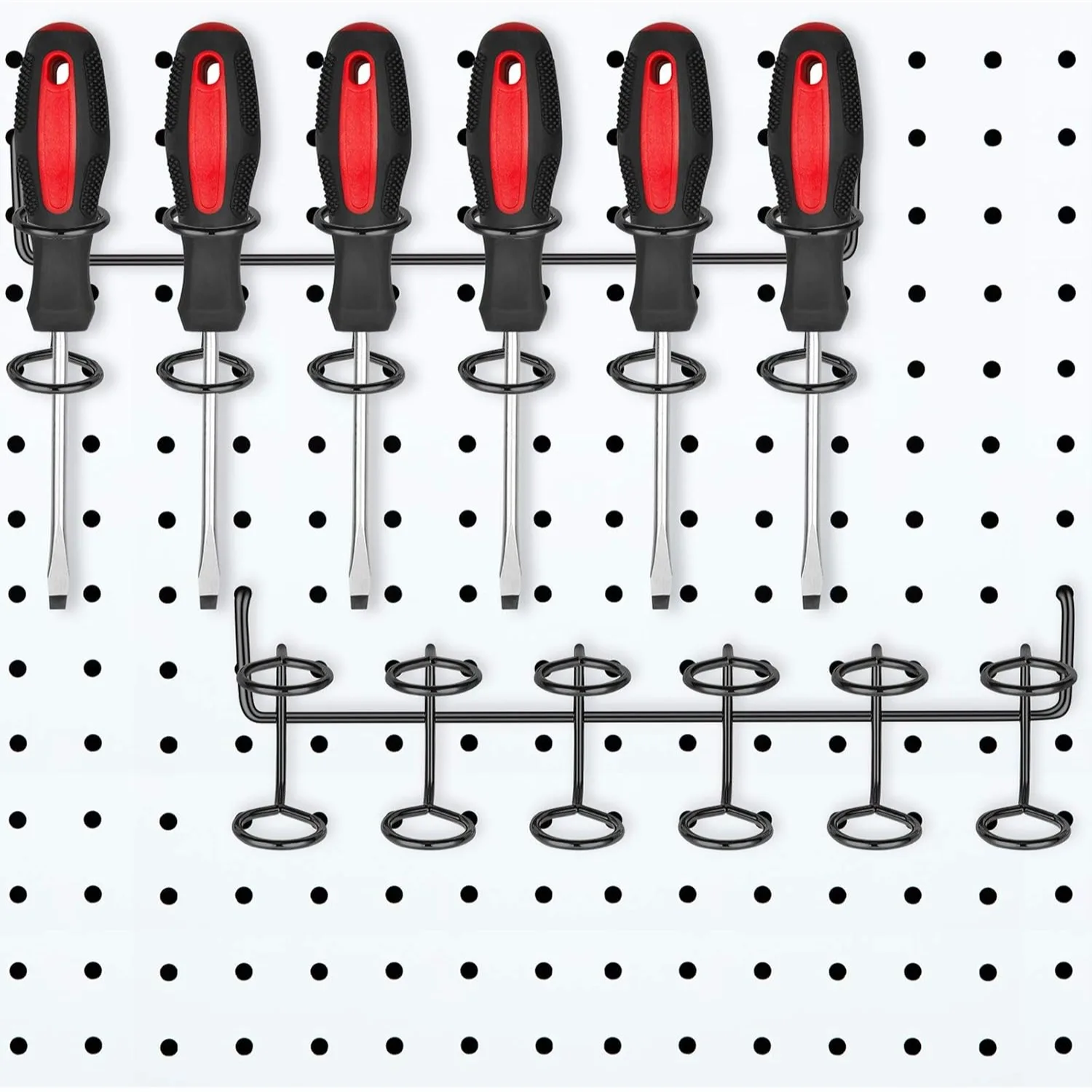 Pegboard Screwdriver Holder 2 Pack, Multi-Ring Tool Organizer for Pliers and Small Tools, Universal Fit for Standard Pegboards
Pegboard Screwdriver Holder 2 Pack, Multi-Ring Tool Organizer for Pliers and Small Tools, Universal Fit for Standard Pegboards