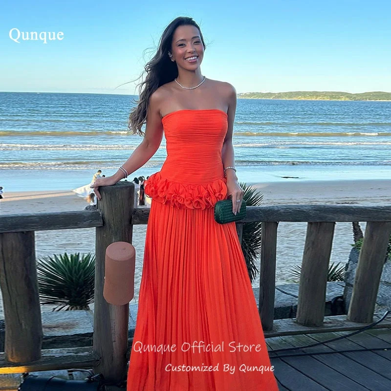 Qunque Elegant Orange Chiffon Evening Dresses 3D Rose Appliqués Waist Ruffle Prom Dresses A Line Robes De Soirée Customized
Qunque Elegant Orange Chiffon Evening Dresses 3D Rose Appliqués Waist Ruffle Prom Dresses A Line Robes De Soirée Customized