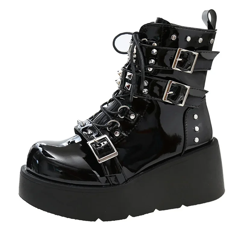 Punk Style Women Boots Lace-up Heel Height Platform Shoes Woman Gothic Ankle Rock Boots Metal Decor Woman Sneakers 2024
Punk Style Women Boots Lace-up Heel Height Platform Shoes Woman Gothic Ankle Rock Boots Metal Decor Woman Sneakers 2024