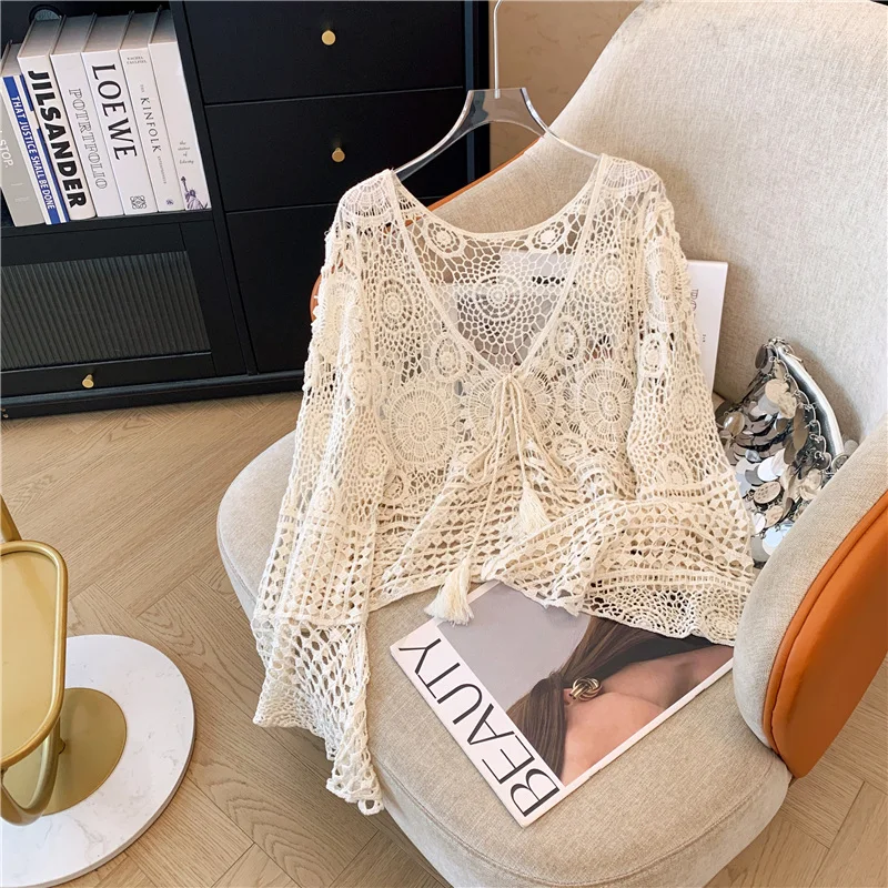 Вязаный длинный свободный халат Vaion с V-образным вырезом и рукавами-колокол, ажурный, для пляжа, солнцезащитный, для женщин, 100% хлопок
Вязаный длинный свободный халат Vaion с V-образным вырезом и рукавами-колокол, ажурный, для пляжа, солнцезащитный, для женщин, 100% хлопок