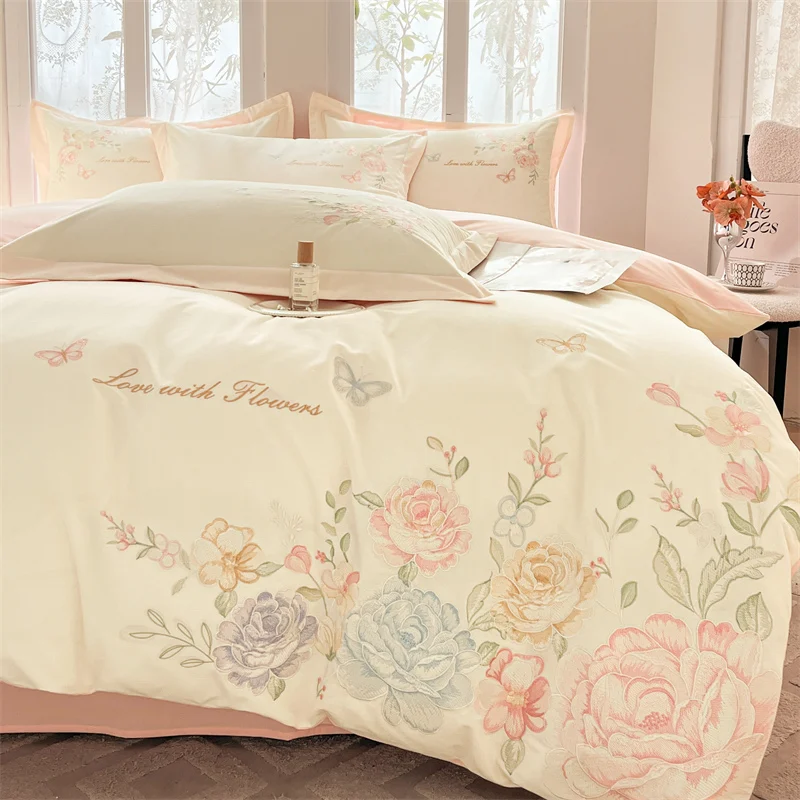 Beige/Pink Flowers Butterfly Embroidery 100% Cotton Bedding Set Duvet Cover Set Bed Sheet/Fitted Sheet Pillowcases 4Pcs Bed Sets
Beige/Pink Flowers Butterfly Embroidery 100% Cotton Bedding Set Duvet Cover Set Bed Sheet/Fitted Sheet Pillowcases 4Pcs Bed Sets