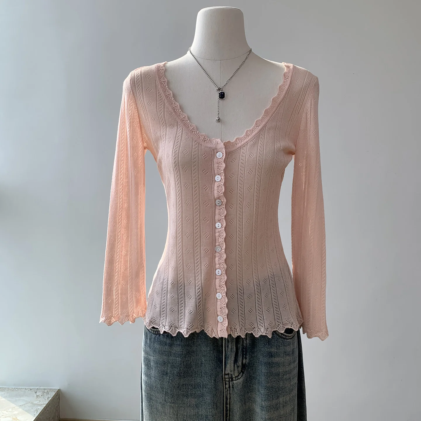 Spring Autumn Long Sleeve Knitted Open Cardigan Women's Slim Fit Pure Desire Lace Trim Design Top Casual Soft V Neck Regular ...
Spring Autumn Long Sleeve Knitted Open Cardigan Women's Slim Fit Pure Desire Lace Trim Design Top Casual Soft V Neck Regular ...
