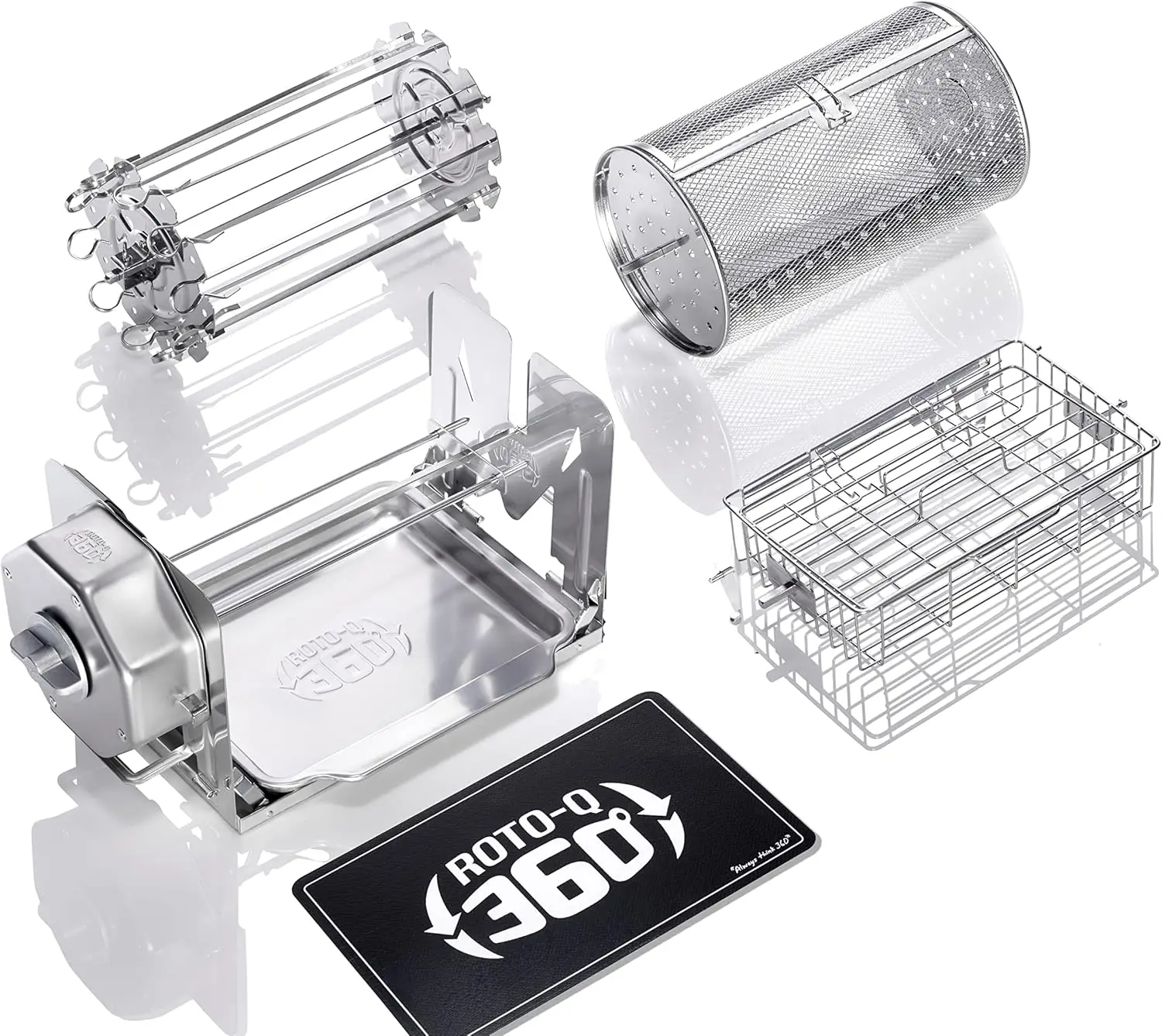 Non-Electric Wind-Up Spit Roaster with Tumble Basket, Flat Cage, Skewer Set & Mat for Grill, Oven, Smoker, Portable BBQ Cooking
Non-Electric Wind-Up Spit Roaster with Tumble Basket, Flat Cage, Skewer Set & Mat for Grill, Oven, Smoker, Portable BBQ Cooking