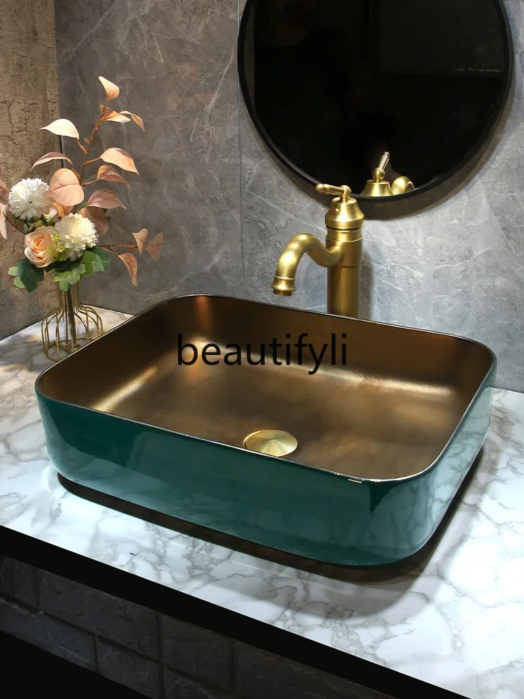 ss Square small American washbasin green gold ceramic table basin retro bathroom washbasin
ss Square small American washbasin green gold ceramic table basin retro bathroom washbasin