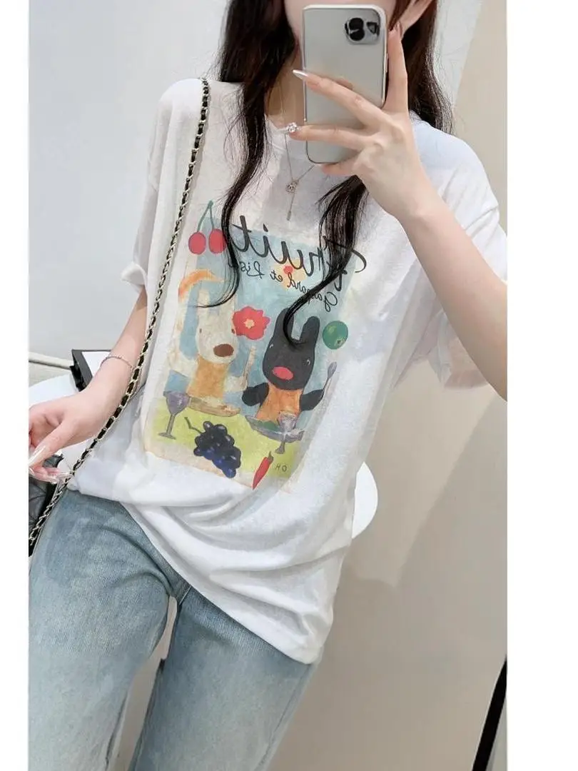 Loose Fit Snowflake Cotton round Neck Short Sleeve T-Shirt Cartoon Print Casual Style plus Size Women's Top for Summer
Loose Fit Snowflake Cotton round Neck Short Sleeve T-Shirt Cartoon Print Casual Style plus Size Women's Top for Summer