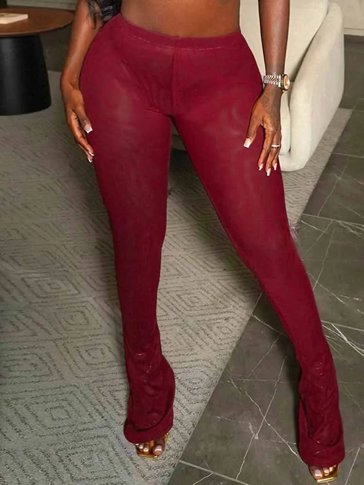 BKQU Mesh Sexy Midnight Flared Pants Women See Through High Waist Elastic Skinny Trousers Wine Red Female Club Party Bottom 2025
BKQU Mesh Sexy Midnight Flared Pants Women See Through High Waist Elastic Skinny Trousers Wine Red Female Club Party Bottom 2025