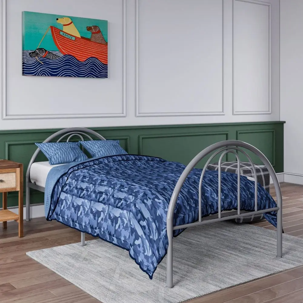 Twin Size Bed Frame, Steel Classic Rounded Design Bed for Kids with 300 lb. Weight Capacity, No Box Spring Required Grey
Twin Size Bed Frame, Steel Classic Rounded Design Bed for Kids with 300 lb. Weight Capacity, No Box Spring Required Grey