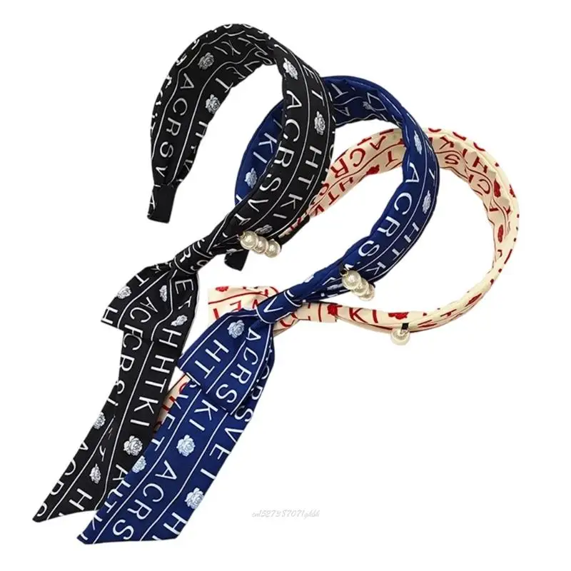 X5XA Fashionable French Long Ribbon Scarf Hairband Pearls Detail English Letter Wide Headwear Comfort For Daily Use
X5XA Fashionable French Long Ribbon Scarf Hairband Pearls Detail English Letter Wide Headwear Comfort For Daily Use