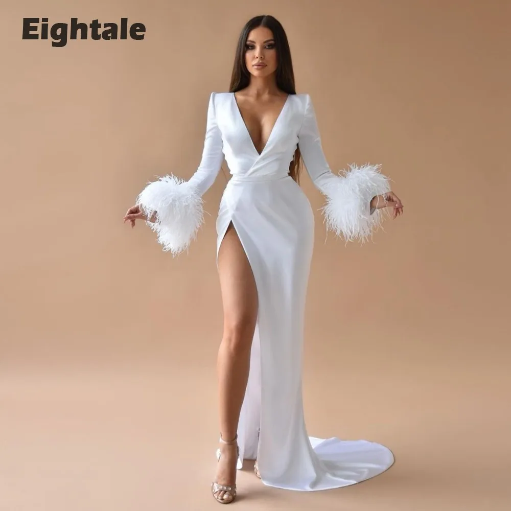 Eightale Feather Evening Dress Sexy V-Neck Mermaid Prom Gown Formal Occasion White Party Dress for Wedding Robe Femme Soirée
Eightale Feather Evening Dress Sexy V-Neck Mermaid Prom Gown Formal Occasion White Party Dress for Wedding Robe Femme Soirée