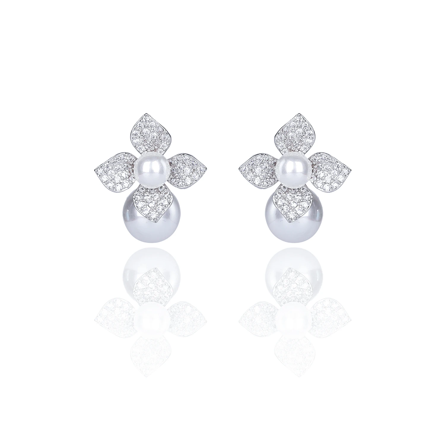 Pearl Cubic Zircon Stud Earrings for Wedding, Crystals Flower Earring for Bride, Women Girl Gift CE10529
Pearl Cubic Zircon Stud Earrings for Wedding, Crystals Flower Earring for Bride, Women Girl Gift CE10529