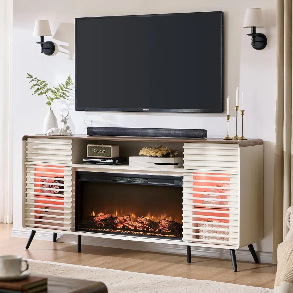 Fireplace TV Stand for 80 Inch TVs, 36" Electric Fireplace & Led Lights, Slatted Sliding Doors, Mid Century Modern Wood TV Stand
Fireplace TV Stand for 80 Inch TVs, 36" Electric Fireplace & Led Lights, Slatted Sliding Doors, Mid Century Modern Wood TV Stand