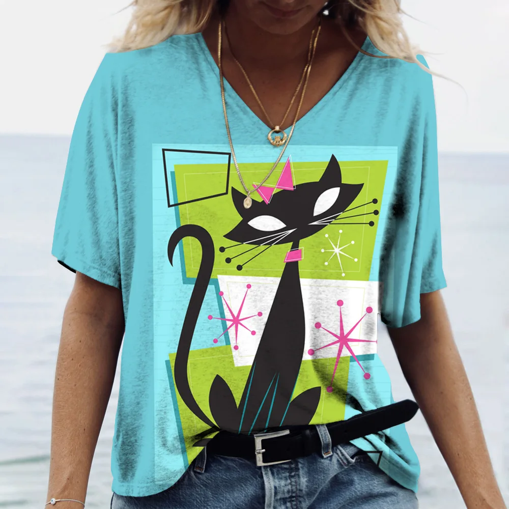 2025 European and American New Women's V-neck T-shirt Painting Cute Cat 3D Printing Short Sleeve Fashion Trend Top
2025 European and American New Women's V-neck T-shirt Painting Cute Cat 3D Printing Short Sleeve Fashion Trend Top