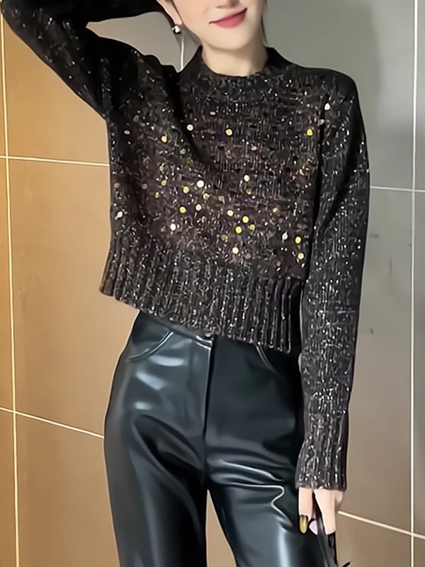 Fashionable Glitter round Neck Knitted Top Women's Premium Winter Design Sparkling Evening Commute Style Loose Fit Long Sleeve
Fashionable Glitter round Neck Knitted Top Women's Premium Winter Design Sparkling Evening Commute Style Loose Fit Long Sleeve