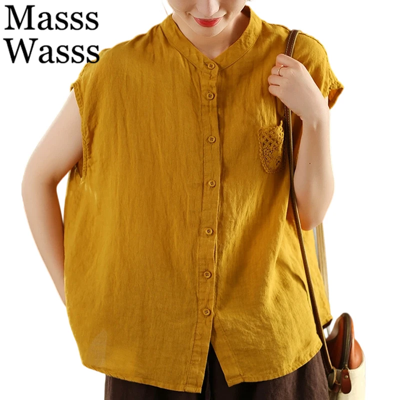 Masss Wasss Summer Females Classic Loose Sleeveless Casual Shirts Womens Fashion Soild Tops Vintage Blouses Cotton Linen Clothes
Masss Wasss Summer Females Classic Loose Sleeveless Casual Shirts Womens Fashion Soild Tops Vintage Blouses Cotton Linen Clothes