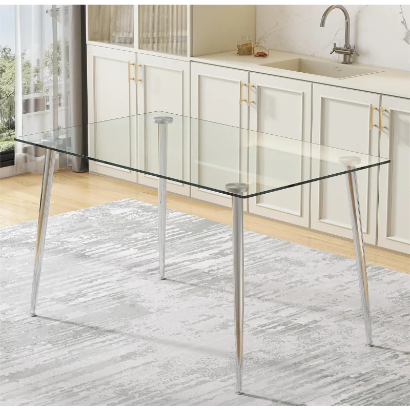 Glass Dining Table for 4 with 51 inch Clear Rectangular Glass Top, 0.31" Modern Tempered Glass Kitchen Table Furniture
Glass Dining Table for 4 with 51 inch Clear Rectangular Glass Top, 0.31" Modern Tempered Glass Kitchen Table Furniture
