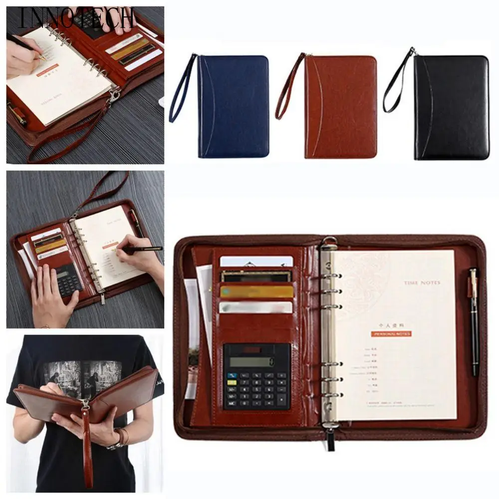Portable File Folder PU Leather 6-Ring Work Record Book Zippered Closure with Calculator Portfolio Binder Conference Use
Portable File Folder PU Leather 6-Ring Work Record Book Zippered Closure with Calculator Portfolio Binder Conference Use