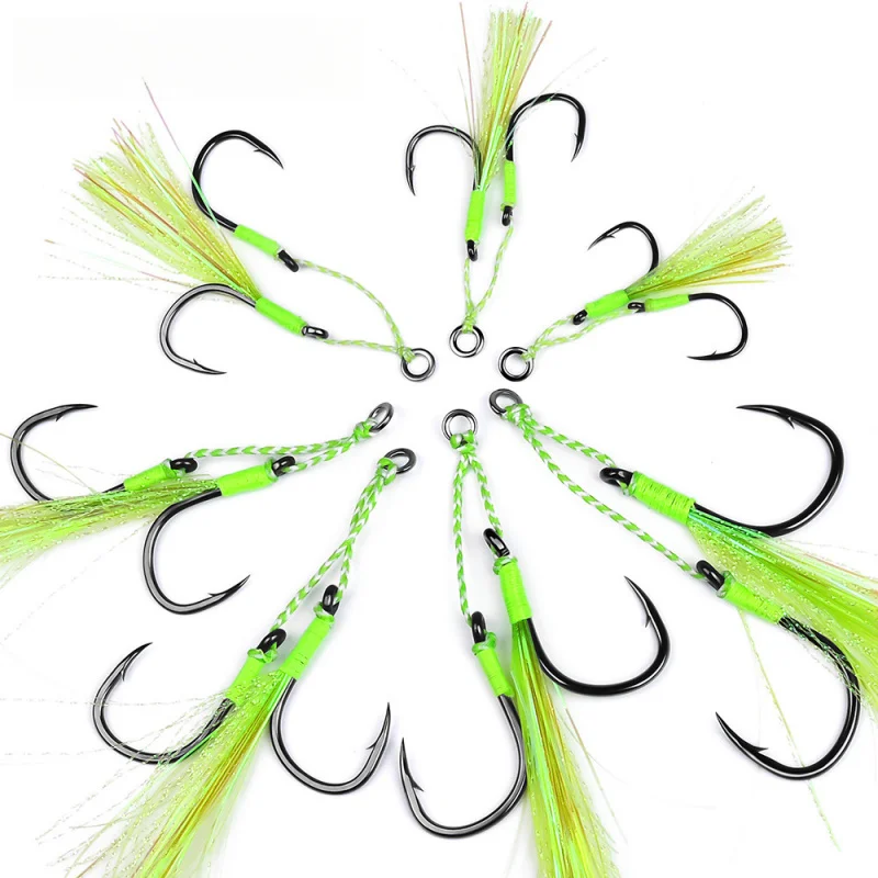 Tied Feather Jig Double Hooks, Flash Wire Assist Hooks, Heavy Duty Saltwater Boat Fishing Tackle Accessories
Tied Feather Jig Double Hooks, Flash Wire Assist Hooks, Heavy Duty Saltwater Boat Fishing Tackle Accessories