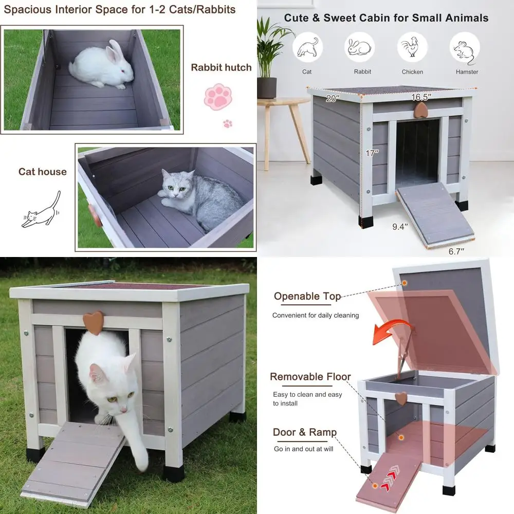 Weatherproof Outdoor Cat Shelter for Feral Cats - Small Grey Wooden Pet Habitat
Weatherproof Outdoor Cat Shelter for Feral Cats - Small Grey Wooden Pet Habitat