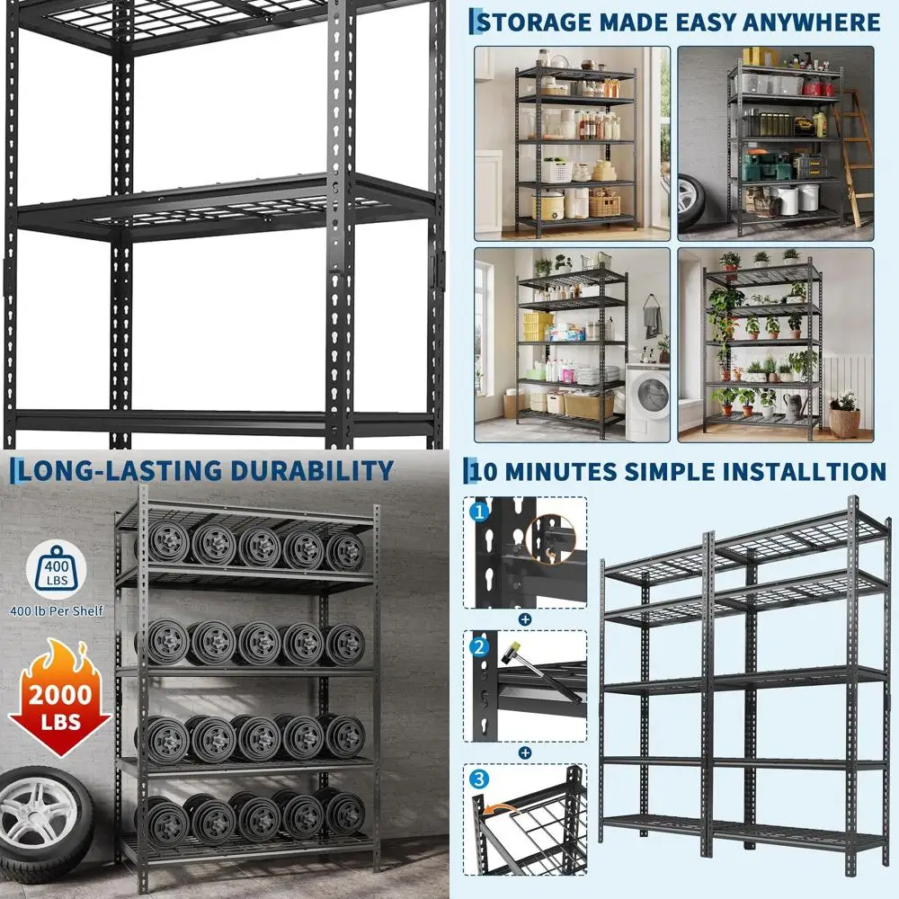 Industrial-Strength 5-Shelf Adjustable Metal Rack, 36W x 16D x 72H, Holds 2200 lbs for Garage, Kitchen, Pantry, and More
Industrial-Strength 5-Shelf Adjustable Metal Rack, 36W x 16D x 72H, Holds 2200 lbs for Garage, Kitchen, Pantry, and More