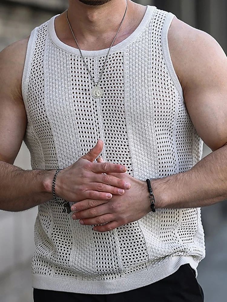 Knitted Patchwork Hollow Out Male Tops Loose Sleeveless Basic Men Solid Pullovers Casual Streetwear Off Shoulder Slim Tank Tops
Knitted Patchwork Hollow Out Male Tops Loose Sleeveless Basic Men Solid Pullovers Casual Streetwear Off Shoulder Slim Tank Tops