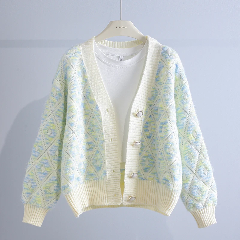 Long Sleeve Knitted Coat New Women Sweet Cardigan Autumn Winter Fashion Argyle Sweater V Neck Casual Loose Tops Clothes 29012
Long Sleeve Knitted Coat New Women Sweet Cardigan Autumn Winter Fashion Argyle Sweater V Neck Casual Loose Tops Clothes 29012