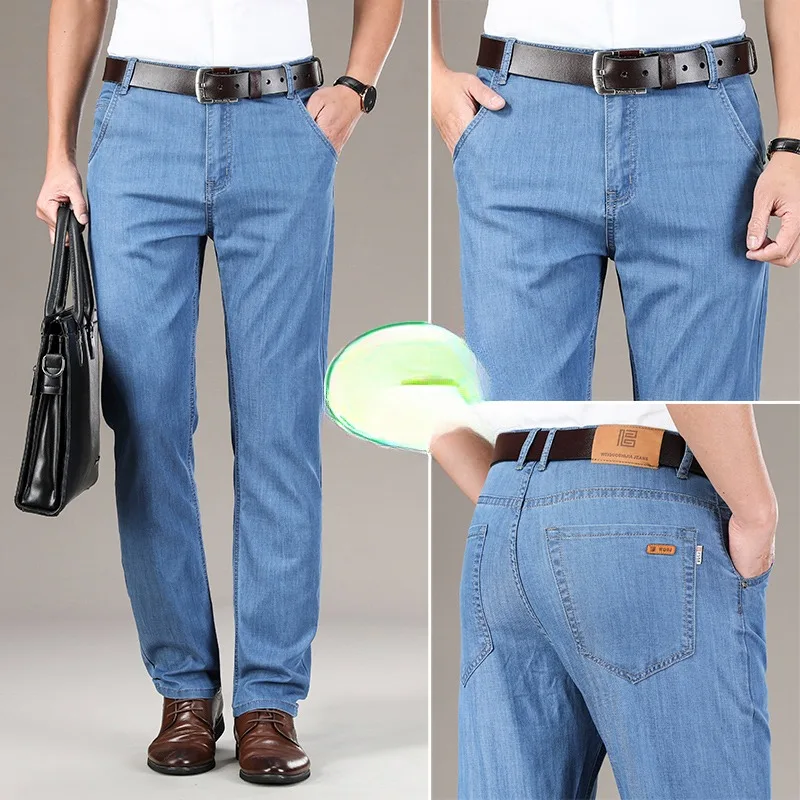 Lyocell Cotton Summer Casual Jeans Straight Leg Loose Stretch High Waist Men's Business ThinTrousers
Lyocell Cotton Summer Casual Jeans Straight Leg Loose Stretch High Waist Men's Business ThinTrousers