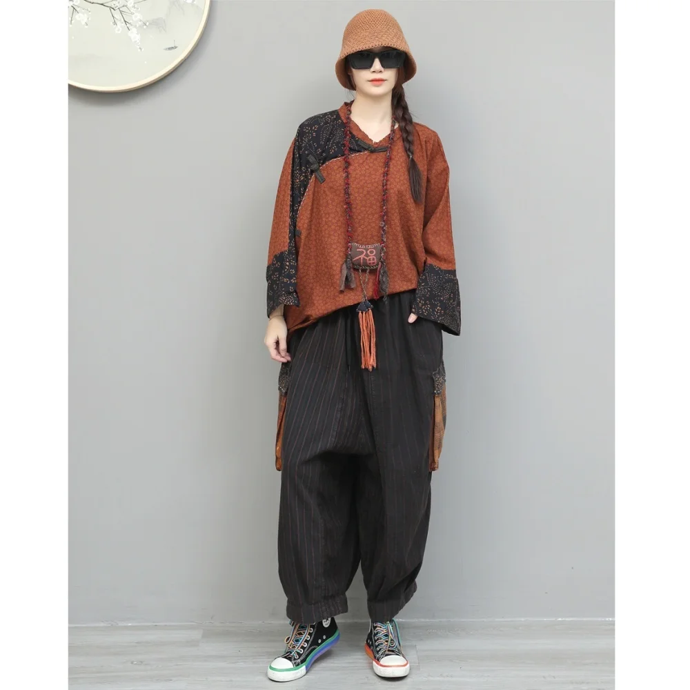 Artistic Cotton-linen Women Spring Suit Buttoned Design Color-blocked Long-sleeve Top + Wide Leg Pant XY192
Artistic Cotton-linen Women Spring Suit Buttoned Design Color-blocked Long-sleeve Top + Wide Leg Pant XY192