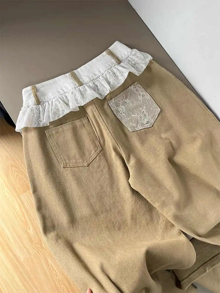 Oversized Lace Spliced Jeans Women Spring/Summer New High Waist Straight Khaki Denim Long Pants Fashion Niche Design Trousers
Oversized Lace Spliced Jeans Women Spring/Summer New High Waist Straight Khaki Denim Long Pants Fashion Niche Design Trousers