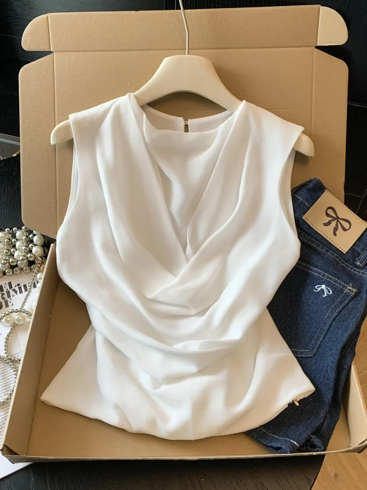 Elegant Sleeveless Vest T-Shirt Women's Summer Design Unique Pure Desire Slimming Neckline Top French Style Knitted mid Waist
Elegant Sleeveless Vest T-Shirt Women's Summer Design Unique Pure Desire Slimming Neckline Top French Style Knitted mid Waist