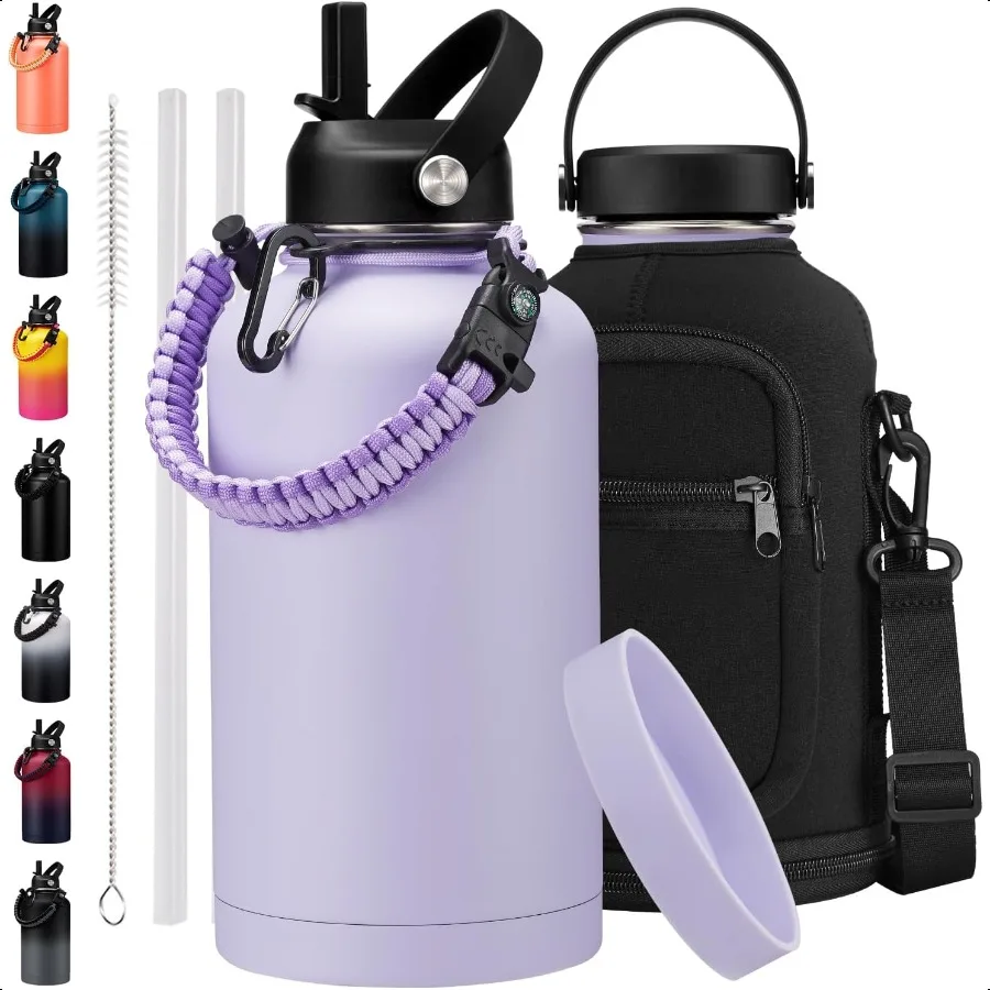 Half Gallon WaterBottle with Straw Paracord Handle Straw Flex Cap Keep Ice Cold48H Hot24H Vacuum Insulated Water Jug with Carri 
Half Gallon WaterBottle with Straw Paracord Handle Straw Flex Cap Keep Ice Cold48H Hot24H Vacuum Insulated Water Jug with Carri