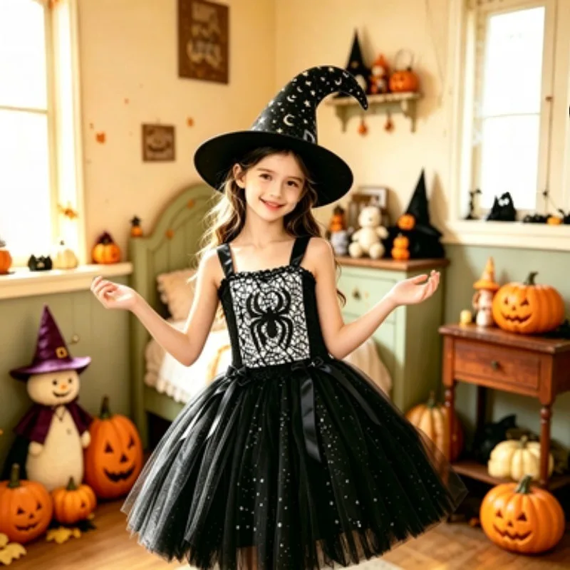 Girls' black tulle sequined tutu dress with cartoon patterns, fashionable clothes for festivals and stage , Halloween dress
Girls' black tulle sequined tutu dress with cartoon patterns, fashionable clothes for festivals and stage , Halloween dress