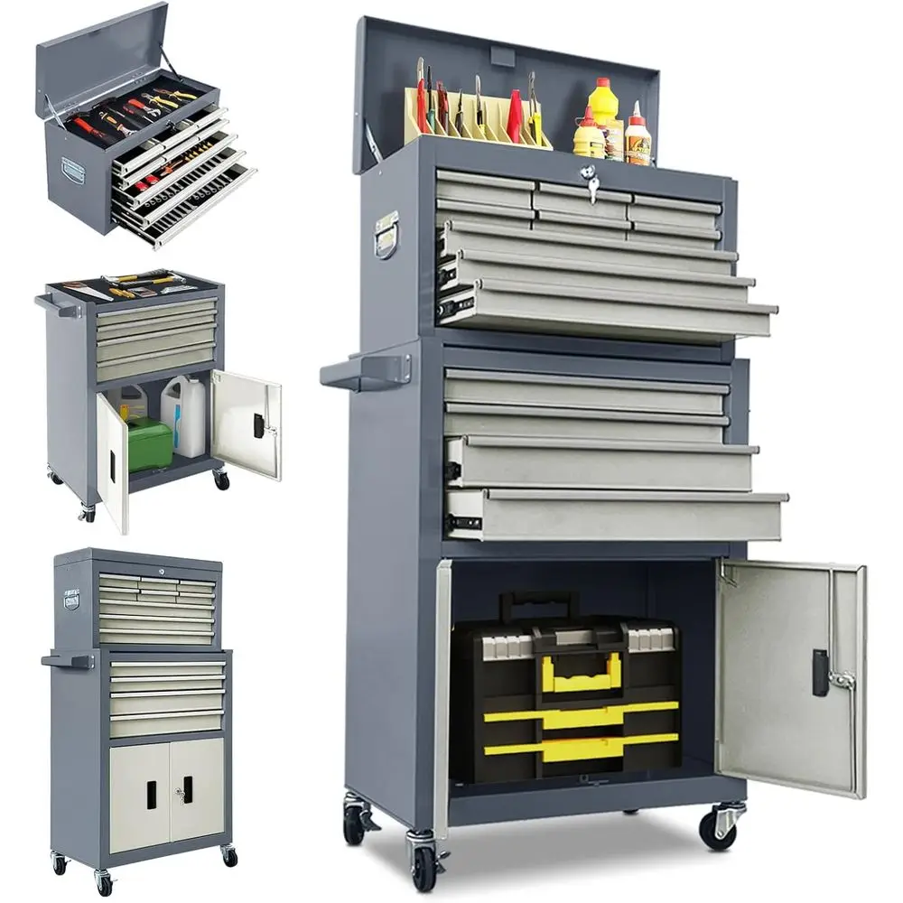 Heavy-Duty 2-in-1 Rolling Tool Chest with Lock, Double Door, Wheels & Brakes for Mechanic Cart and Workshop (Gray)
Heavy-Duty 2-in-1 Rolling Tool Chest with Lock, Double Door, Wheels & Brakes for Mechanic Cart and Workshop (Gray)