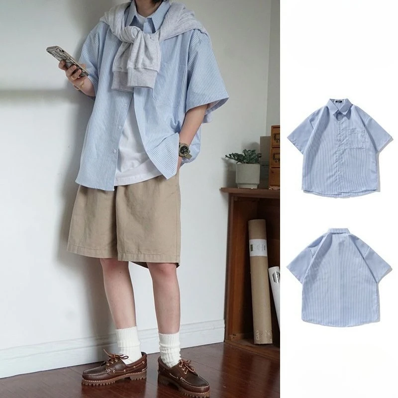 Japanese Inspired Men's Casual Outfit 2026 Summer Three Piece Striped Short Sleeve Shirt Set for Relaxed Wear
Japanese Inspired Men's Casual Outfit 2026 Summer Three Piece Striped Short Sleeve Shirt Set for Relaxed Wear