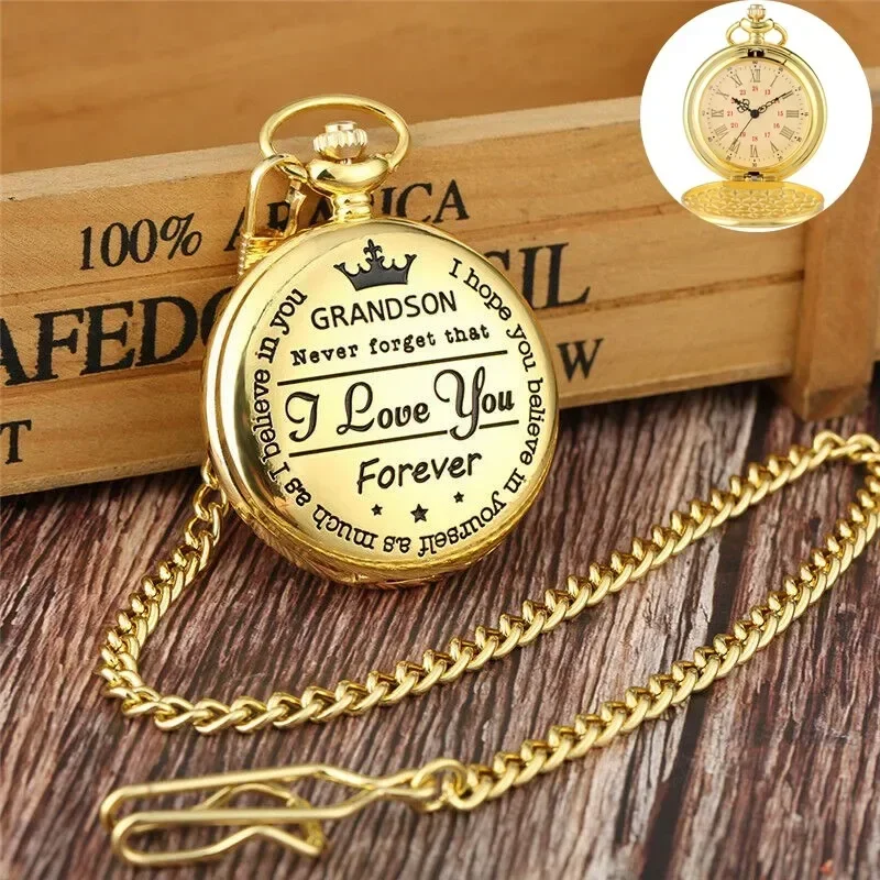 Creative To My Grandson I Love You Forever Analog Quartz Pocket Watch for Boy Kids Fob Clock Pendant Chain Roman Number Gift
Creative To My Grandson I Love You Forever Analog Quartz Pocket Watch for Boy Kids Fob Clock Pendant Chain Roman Number Gift