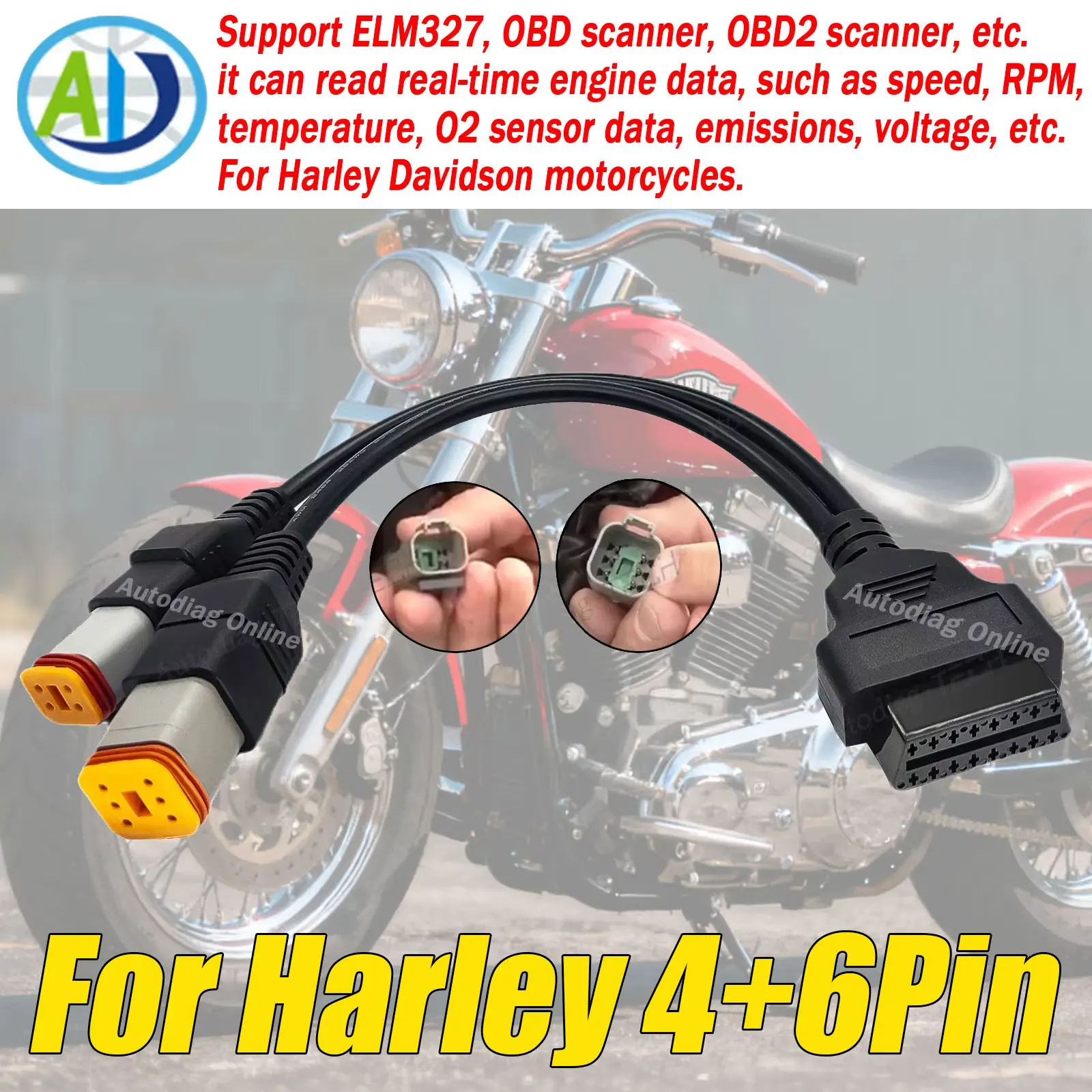 OBD2 Diagnostic Adapter Cable For Harley 4Pin 6Pin Motorcycle Diagnostic Cable for Softtail/Dyna/V-Rod/Touring/Sporster/Street
OBD2 Diagnostic Adapter Cable For Harley 4Pin 6Pin Motorcycle Diagnostic Cable for Softtail/Dyna/V-Rod/Touring/Sporster/Street