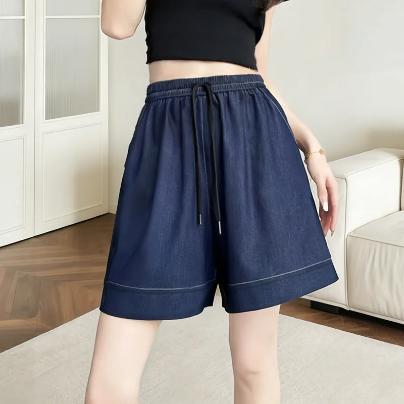 Women's Summer Denim Shorts Drawstring Loose Fit Thin Cooling Fabric Wide-leg Shorts Streetwear Female Baggy Bottoms Short Pants
Women's Summer Denim Shorts Drawstring Loose Fit Thin Cooling Fabric Wide-leg Shorts Streetwear Female Baggy Bottoms Short Pants