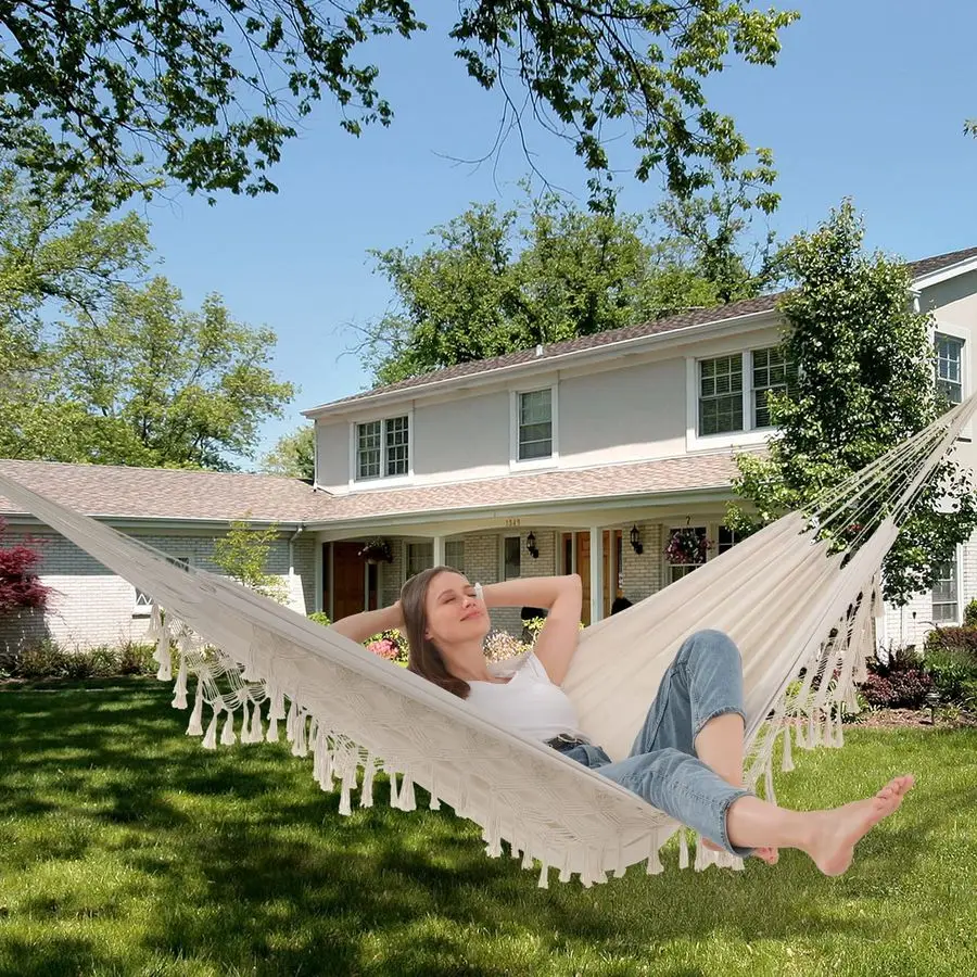 Hammock Hanging Swing Double Max 500lbs Macrame for Indoor Outdoor Patio Yard Garden Beige
Hammock Hanging Swing Double Max 500lbs Macrame for Indoor Outdoor Patio Yard Garden Beige
