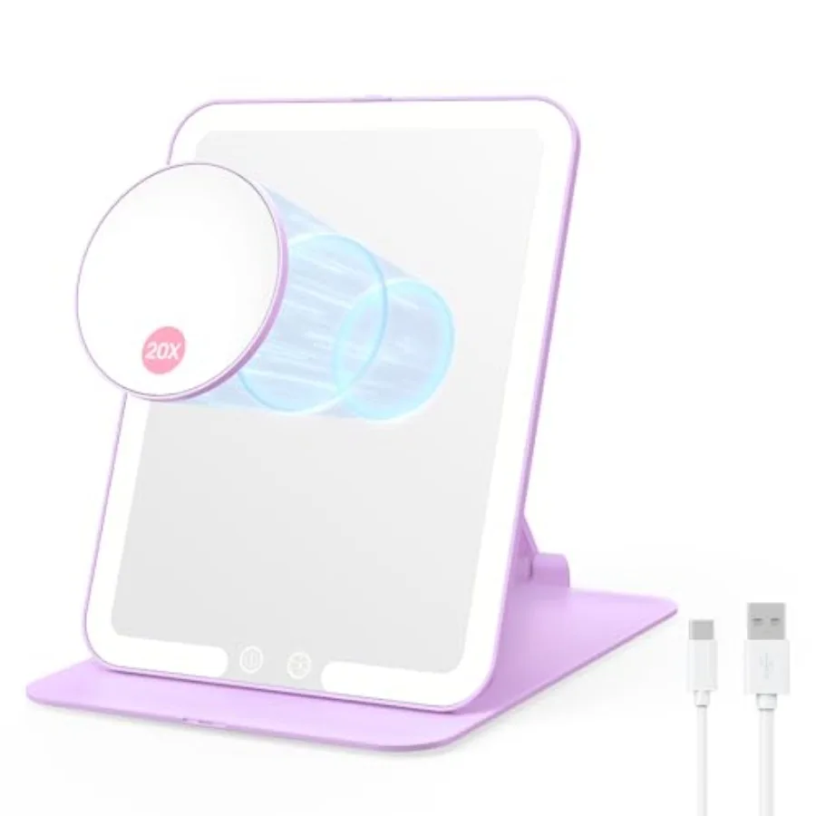 Foldable Travel Makeup Mirror with Lights and 20X Magnification, Rechargeable Tabletop LED Vanity Mirror with Adjustable Stand,
Foldable Travel Makeup Mirror with Lights and 20X Magnification, Rechargeable Tabletop LED Vanity Mirror with Adjustable Stand,