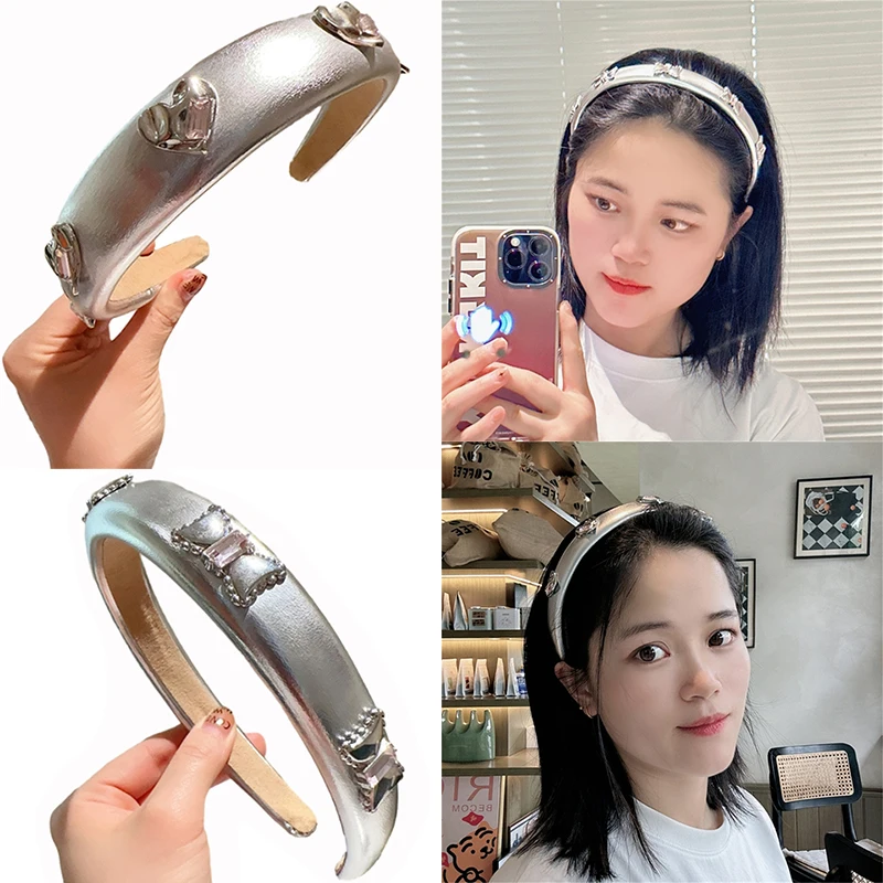 Fashion Silver Color PU Leather Headband Y2K Women Rhinestones Heart/Bowknot Hair Hoop Girls Daily Wear Hairband Photo Props
Fashion Silver Color PU Leather Headband Y2K Women Rhinestones Heart/Bowknot Hair Hoop Girls Daily Wear Hairband Photo Props