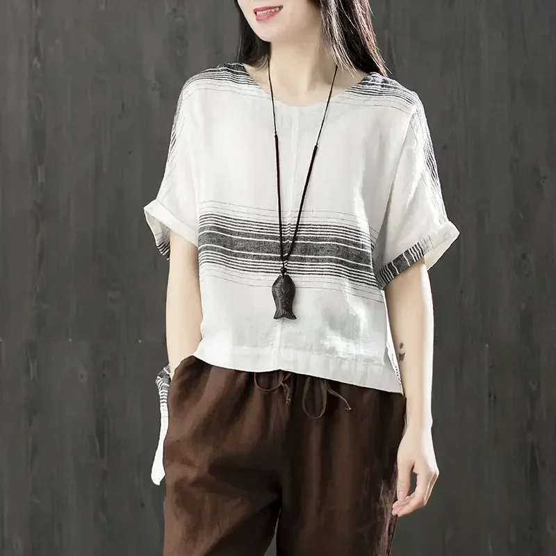 Vintage Printed O-Neck Spliced Bandage Striped Blouse Women's Clothing 2023 Summer New Casual Pullovers Loose Commuter Shirt
Vintage Printed O-Neck Spliced Bandage Striped Blouse Women's Clothing 2023 Summer New Casual Pullovers Loose Commuter Shirt