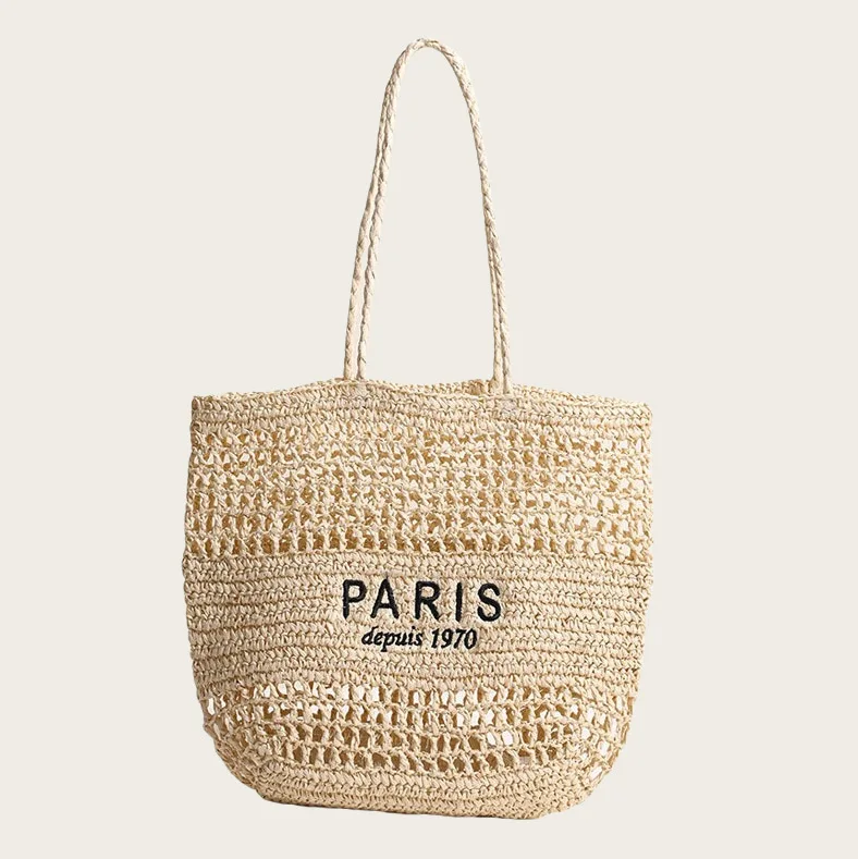 Beach vacation beach bag embroidered letters hand woven straw woven handbag women's fashionable hollow tote bag
Beach vacation beach bag embroidered letters hand woven straw woven handbag women's fashionable hollow tote bag