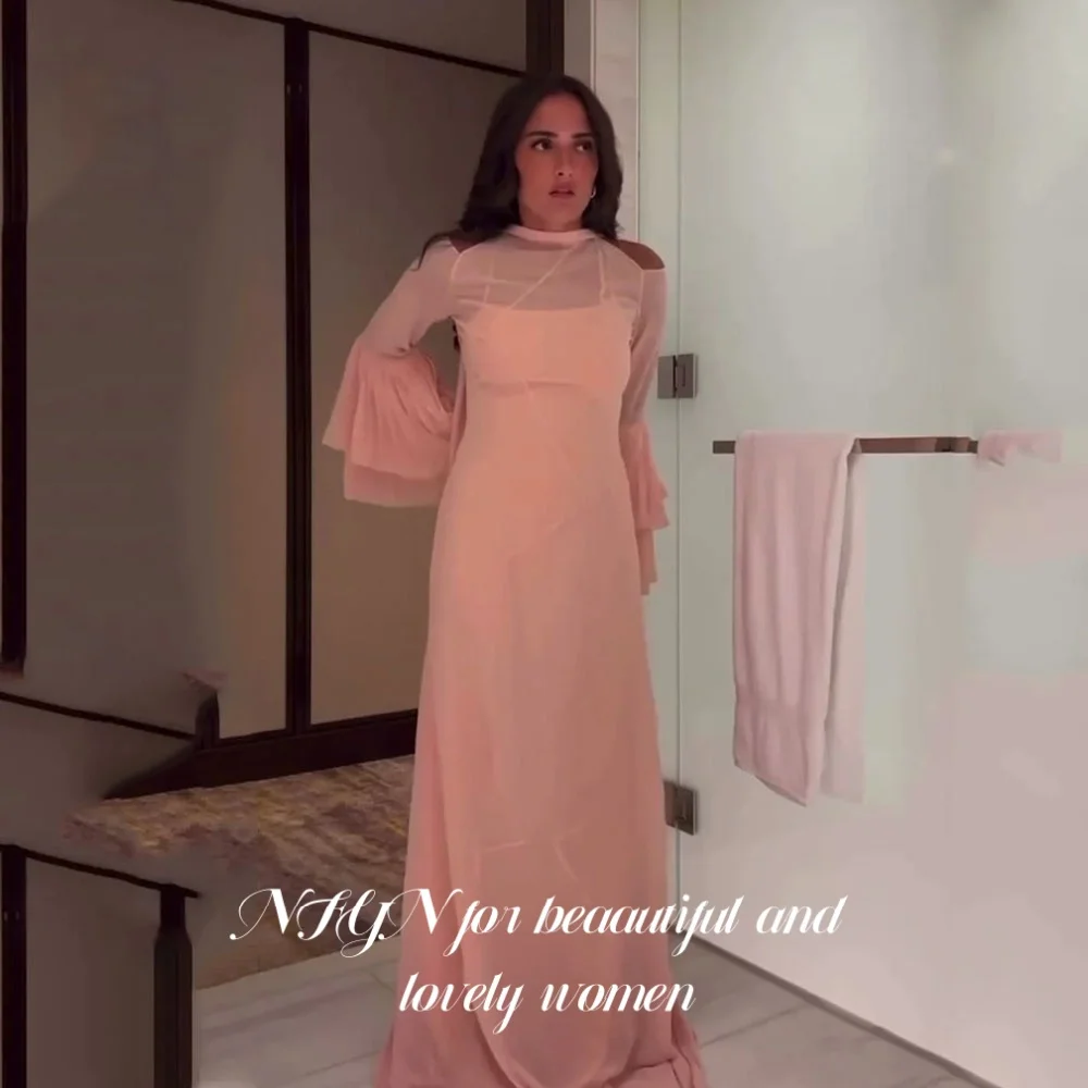 NFYN Pink Elegant Prom Dresses Long Sleeves Pleating Party Dresses Chiffon Floor Length Evening Dresses حزب فساتين Customized
NFYN Pink Elegant Prom Dresses Long Sleeves Pleating Party Dresses Chiffon Floor Length Evening Dresses حزب فساتين Customized