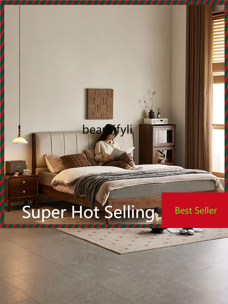 A71 North America Black Walnut Wooden Bed Nordic Simple Solid Wood Double Bed Home Master Bedroom Leather Soft Bag Large Bed
A71 North America Black Walnut Wooden Bed Nordic Simple Solid Wood Double Bed Home Master Bedroom Leather Soft Bag Large Bed