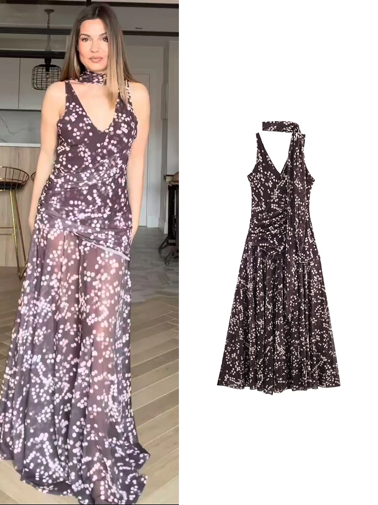 Elegant Women Polka Dot Long Dress Summer Scarf Ruffle Sling A Line Pleated Dress Vintage Sleeveless Lady Holiday Evening Dress
Elegant Women Polka Dot Long Dress Summer Scarf Ruffle Sling A Line Pleated Dress Vintage Sleeveless Lady Holiday Evening Dress