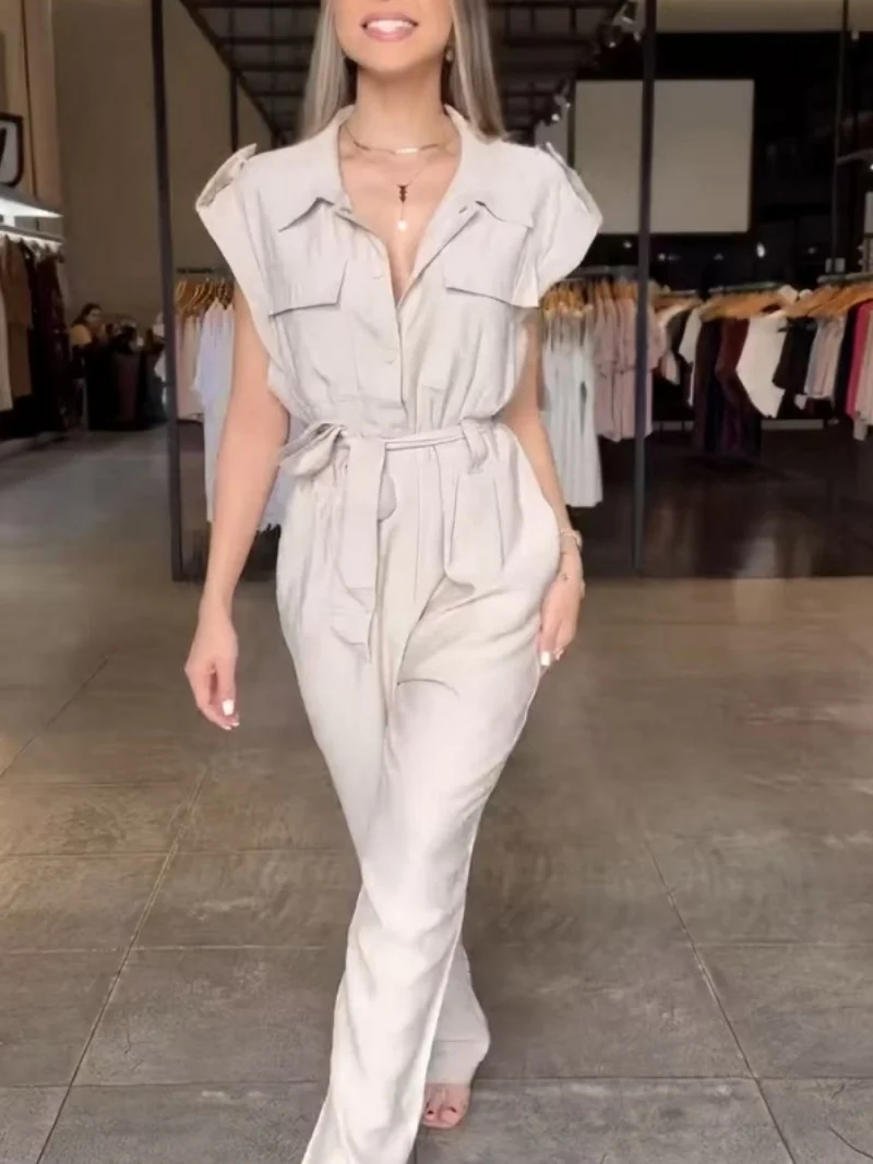 Streetwear Casual Jumpsuits Summer Clothing Women Solid Sleeveless Long Rompers Playsuits OL Style One Pieces Overalls Outfits
Streetwear Casual Jumpsuits Summer Clothing Women Solid Sleeveless Long Rompers Playsuits OL Style One Pieces Overalls Outfits