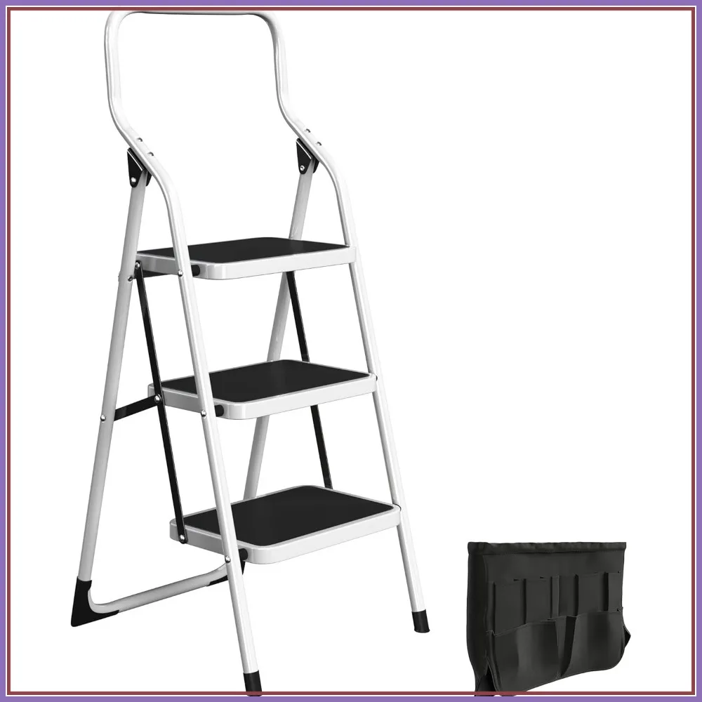 3 Step Folding Ladder with Handrails & Tool Bag, 330lb Capacity, Non-Slip Steel Frame for Home Repair
3 Step Folding Ladder with Handrails & Tool Bag, 330lb Capacity, Non-Slip Steel Frame for Home Repair