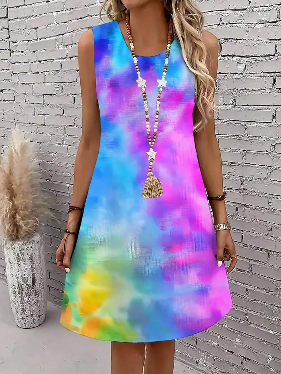Colorful Tie Dye Print Women Sleeveless Round Neck Casual Summer Beach Dress
Colorful Tie Dye Print Women Sleeveless Round Neck Casual Summer Beach Dress