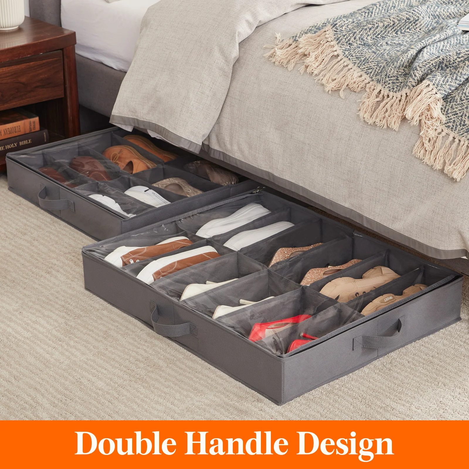 2-Piece blanket bed shoe storage box, foldable fabric shoe box with transparent cover and see-through window,
2-Piece blanket bed shoe storage box, foldable fabric shoe box with transparent cover and see-through window,